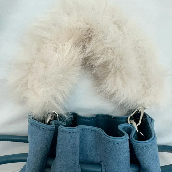 Anthropologie Blue Suede Crossbody Bag with Faux Fur Trim NWTS - Picture 4 of 7